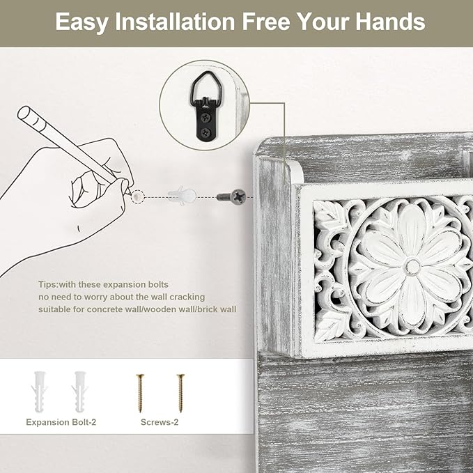 Mail Organizer Wall Mounted, 2 Slots Key Holder - Image 6