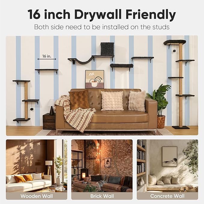 FUKUMARU Cat Wall Shelves, Stable & Safe 5 in 1 Cat Walls Furniture Set - Image 7