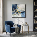 Framed Abstract Wall Art, Modern Blue White Gold Canvas Prints Artwork - Image 4