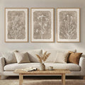 3 Piece Framed Neutral Botanical Wall Art Set, Large Farmhouse Floral Canvas by MXART