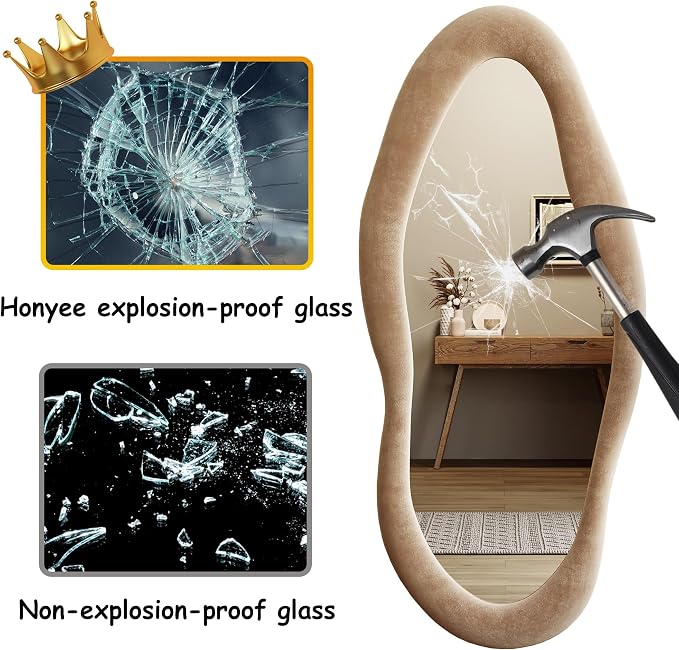 Honyee 55" x 24" Wall Mirror, Flannel Wrapped Wooden Frame Wavy Mirror - Image 6
