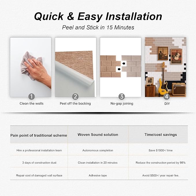 WoveN SounD Brick Acoustic Wall Panels Seamless Visual, High Density, Sound - Image 9