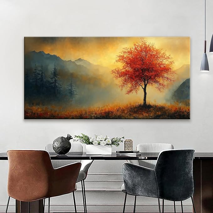 Suconvng Wall Art For Living Room Prints Tree Of Life Gold Landscape Canvas Art - Image 4
