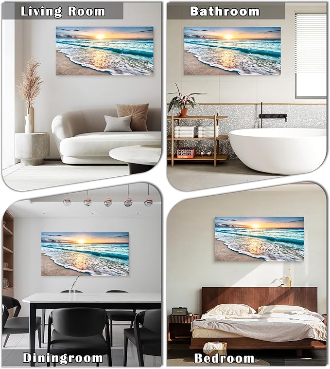 Baisuart S02298 Canvas Prints Wall Art Beach Sunset Ocean Waves Nature Pictures - Image 2