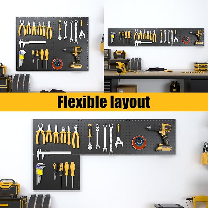 Spampur Peg Board, 4 Pack Metal Pegboard Panels Black Pegboards Wall Organizer - Image 5