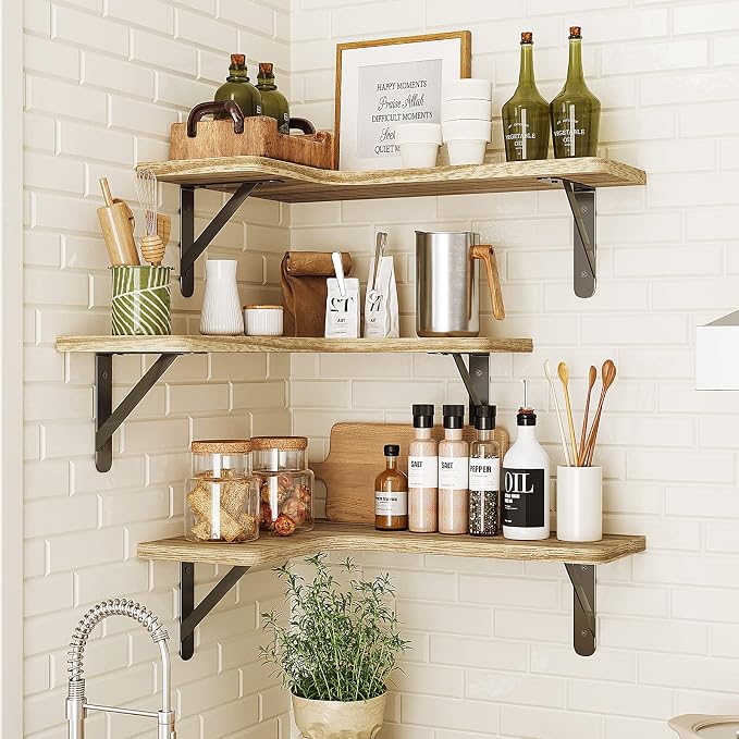 Fixwal Floating Shelves for Wall Set of 5, Rustic Wood Wall Mounted Corner - Image 7