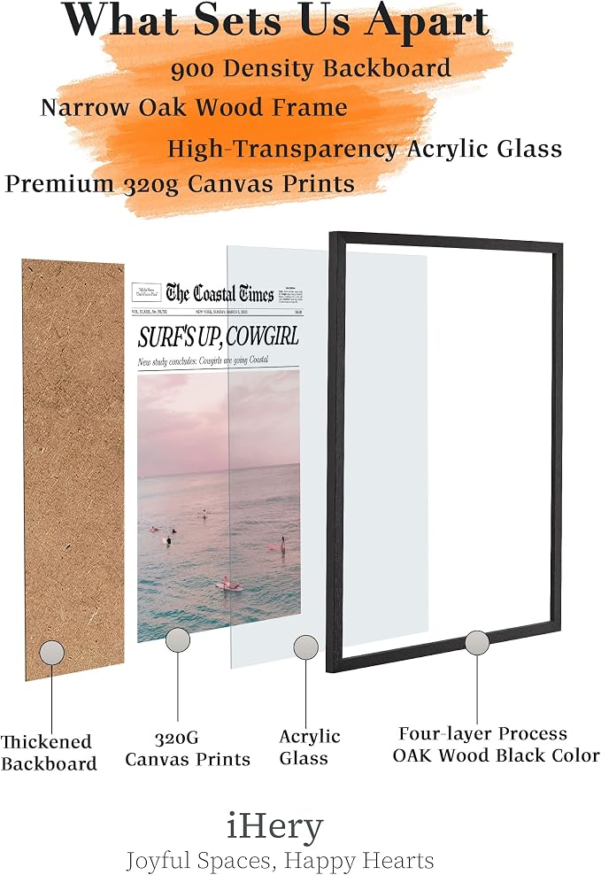 iHery Premium Natural Black OAK Wood 12x16in Surf’s Up Coastal Cowgirl Trendy - Image 3