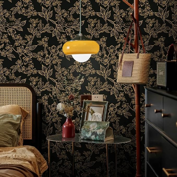 Ismoon Floral Peel and Stick Wallpaper Vintage Black and Gold Contact Paper - Image 7