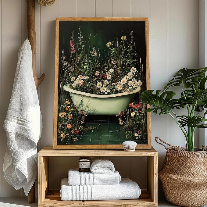 AtterrirArt Framed Plant Bathroom Wall Art, 12 * 16inch, Vintage Bathtub - Image 6