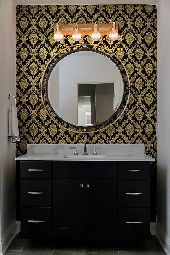 Peel and Stick Wallpaper Black and Yellow Damask Wallpaper - Image 7