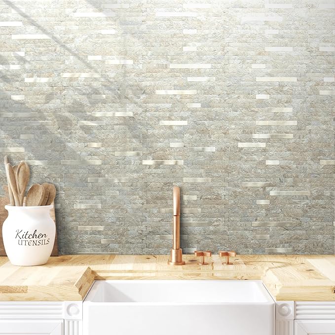 AULIGET 2 Sheets Faux Stone Peel and Stick Backsplash, Sandstone - Image 2