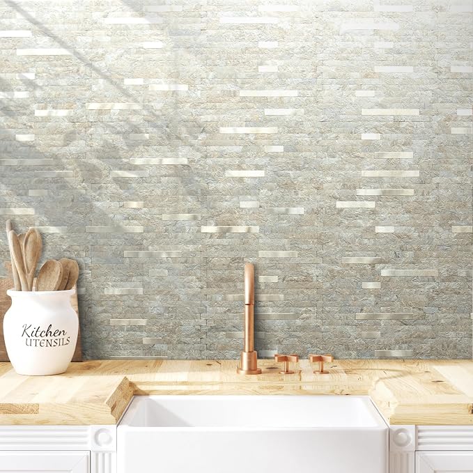 AULIGET 20 Sheets Faux Stone Peel and Stick Backsplash, Sandstone - Image 2