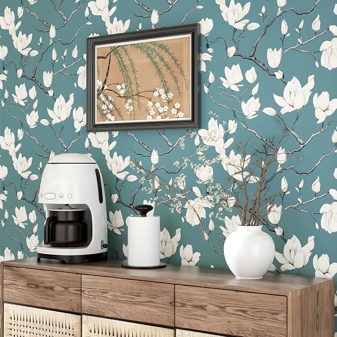 Laatse Vintage Floral Wallpaper Peel and Stick Blue Floral Contact Paper - Image 6
