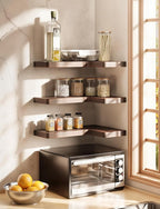 BATODA Acacia Wood Corner Floating Shelf 17” x 12”- Corner Shelf Wall Mounted - Image 6