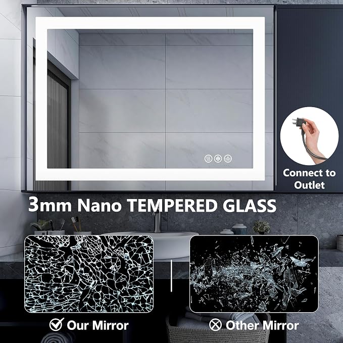 DUMOS 24.1"x36.1" LED Bathroom Mirror, Smart Anti-Fog Bathroom Vanity Mirror - Image 7