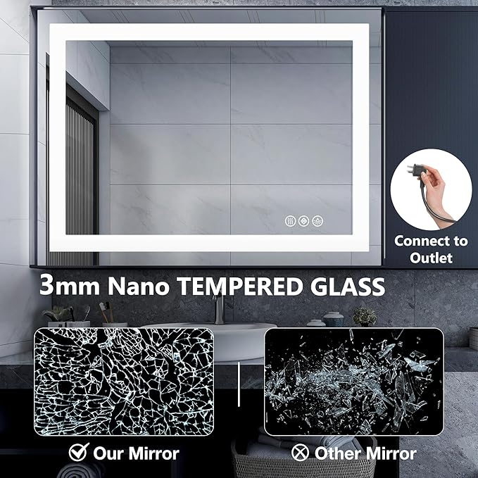 DUMOS 32.1"x40.1" LED Bathroom Mirror, Smart Anti-Fog Bathroom Vanity Mirror - Image 6