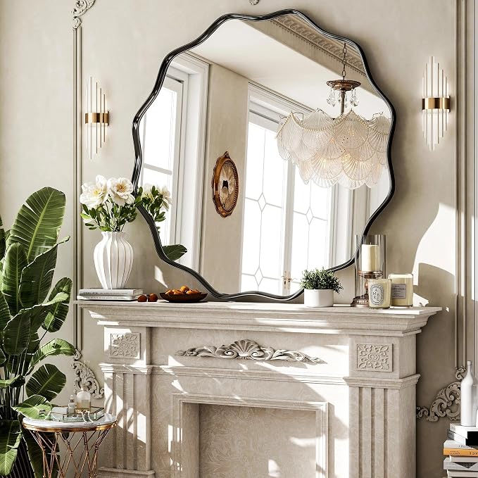 VooBang Black Scalloped Large Circle Mirror, Hanging Leaning - Image 2
