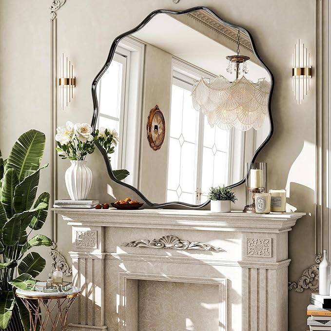 VooBang Black Scalloped Circle Mirror, Hanging Leaning by VooBang