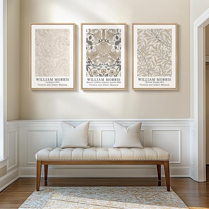 Framed Vintage William Morris Canvas Wall Art Set of 3, Large Neutral Floral - Image 8