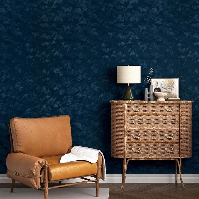 Wallercity Blue Velvet Fabric Wallpaper Peel and Stick Floral Blue Flocking - Image 5