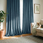 NICETOWN Pom Pom Slate Blue Velvet Curtains 96 Inch Long - Image 6