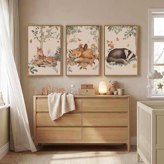 Framed Forest Animal Wall Art, 3 Piece Nature Whimsical Cottage Core Woodland - Image 5