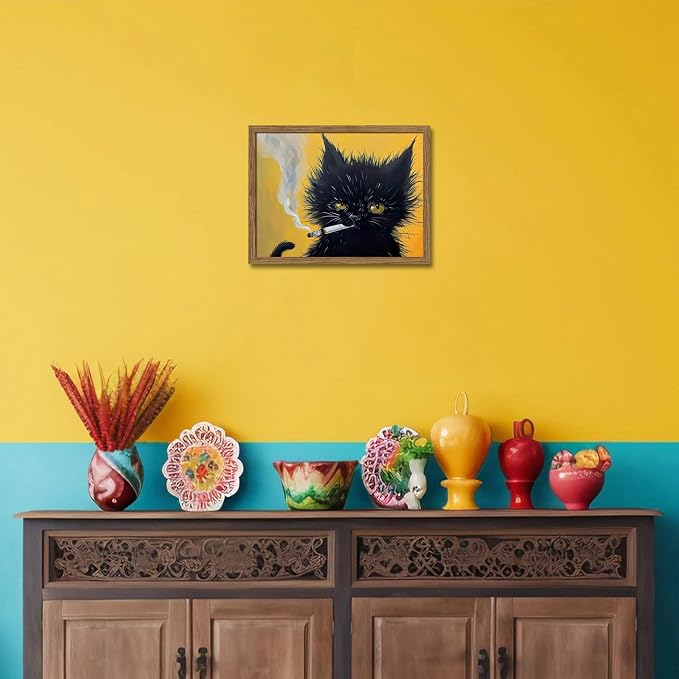 Vintage Black Cat Wall Art, Mens Room Canvas Print Poster, Cool Animals Picture - Image 4