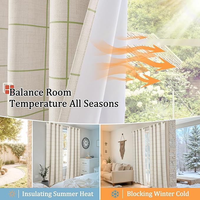 Lajode Sage Green Plaid Linen Blackout Curtains - Image 7