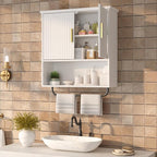 Bathroom Wall Cabinet with Towel Bar, 2 Doors & Adjustable Shelves - Image 7
