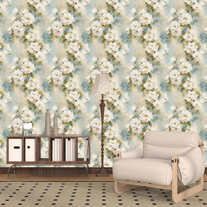 Floral Wallpaper Peel and Stick Vintage Beige Flowers Contact Paper Vinyl - Image 5
