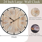 EMAX HOME 24 Inch Large Farmhouse Wall Clock, Rustic Antique Wood - Image 3