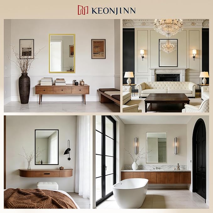 Keonjinn 48" x 24" Brushed Nickel Bathroom Mirror, Rectangle Silver Framed - Image 9