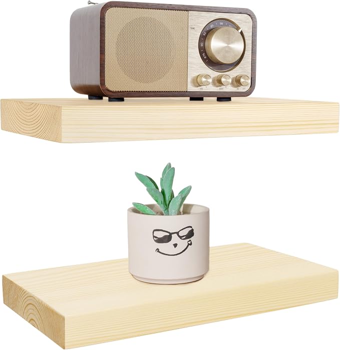 BGMG Wood Floating Shelves for Wall 12 inch Set of 2, Wooden Wall Mount Shelves by BGMG