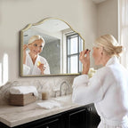 Besdomus Gold Scalloped Mirror for Vanity: 32"x24" Modern Minimalist Wooden - Image 4