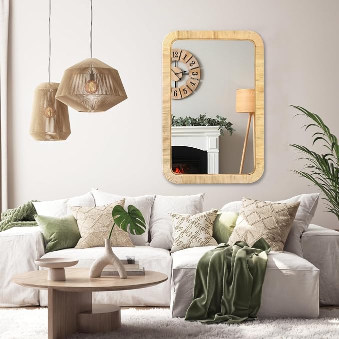 PERFNIQUE Rattan Mirror, Decorative Wall Nursery Decor, Rustic Farmhouse - Image 5