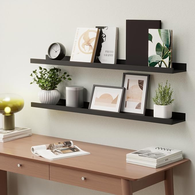 Boswillon 35.4 Inches Long Floating Shelves Wall Mounted, 2 Set Modern Black - Image 2