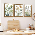 SYWENNOI Wood Framed Green Botanical Canvas Wall Art, Boho Floral Watercolor - Image 5