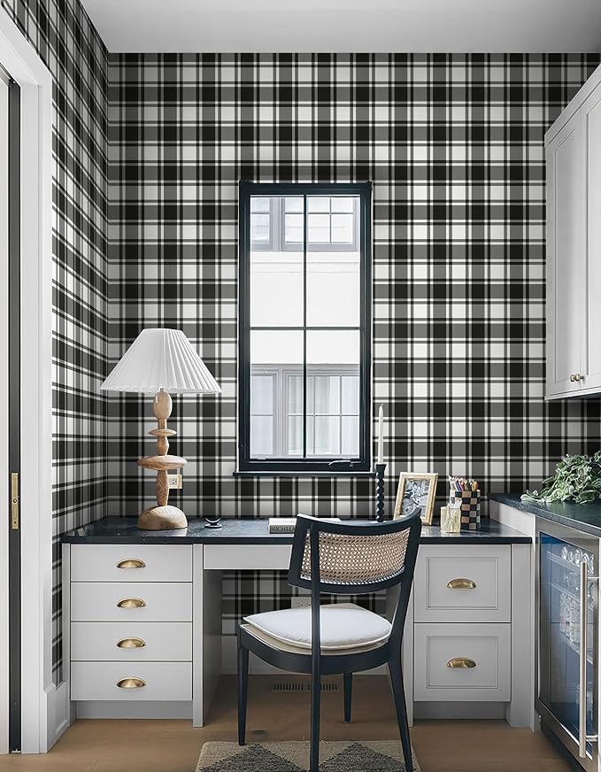 Guvana 17.7"x197" Black and White Peel and Stick Wallpaper Trellis Removable - Image 5