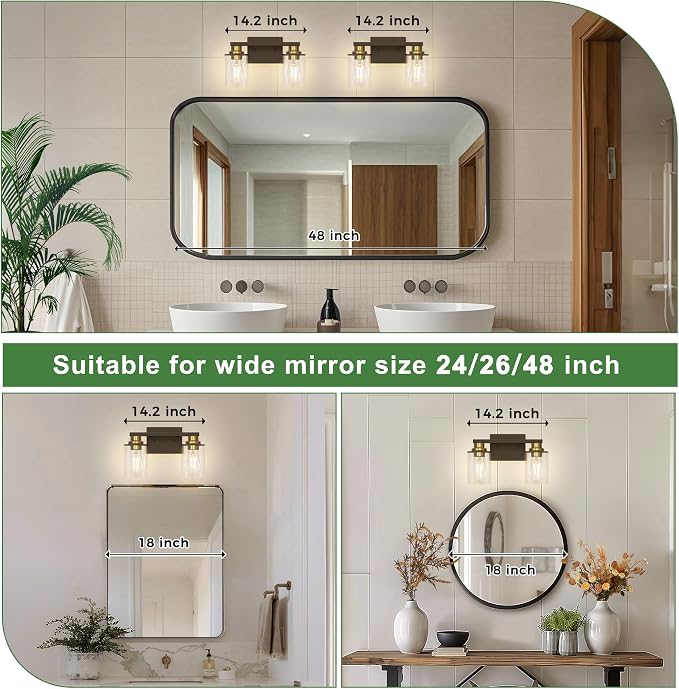 DORESshop Bathroom Light Fixtures, 2-Light Black and Gold Bathroom Lights Over - Image 2