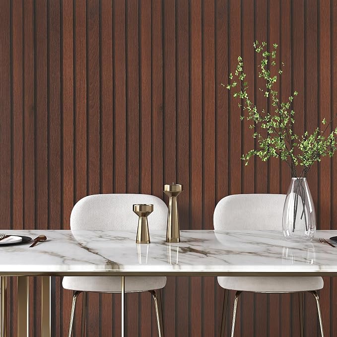 VEELIKE Walnut Wood Slat Peel and Stick Wallpaper Wood Contact Paper - Image 3