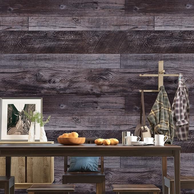 WENMER Grey Wood Peel and Stick Shiplap Self Adhesive Wallpaper - Image 2