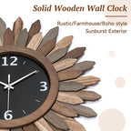 Honiway 14 Inch Wall Clock, Rustic Wood Boho Sunburst Decorative Wall Clocks - Image 6