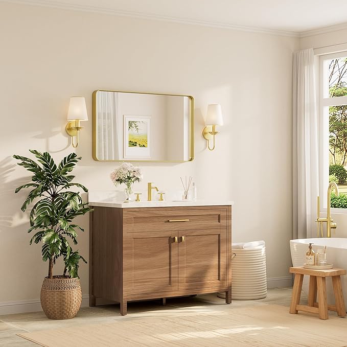 TETOTE Brushed Gold Bathroom Mirror, 40 x 24 Inch Metal Framed Mirror, Brushed - Image 2