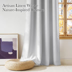 NICETOWN Greyish White Faux Linen Room Darkening Rod Pocket Curtains 63 inch - Image 3