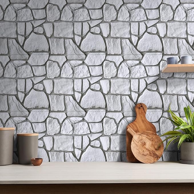 COMSTICKC 3D Faux Gray Stone Wall Sticker Peel and Stick Wall Panels, - Image 8
