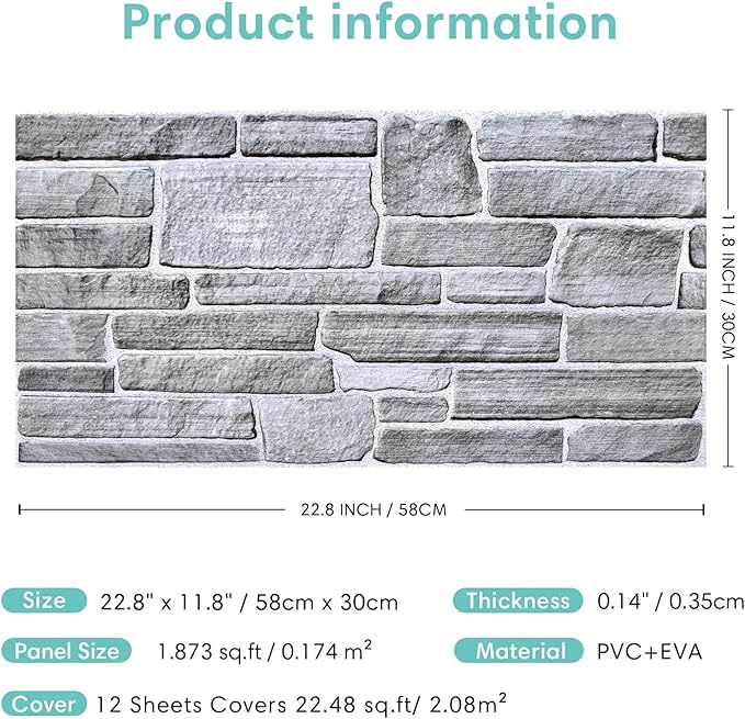 Commomy 12pcs Faux Stone 3D Wall Panels Peel and Stick - Image 6