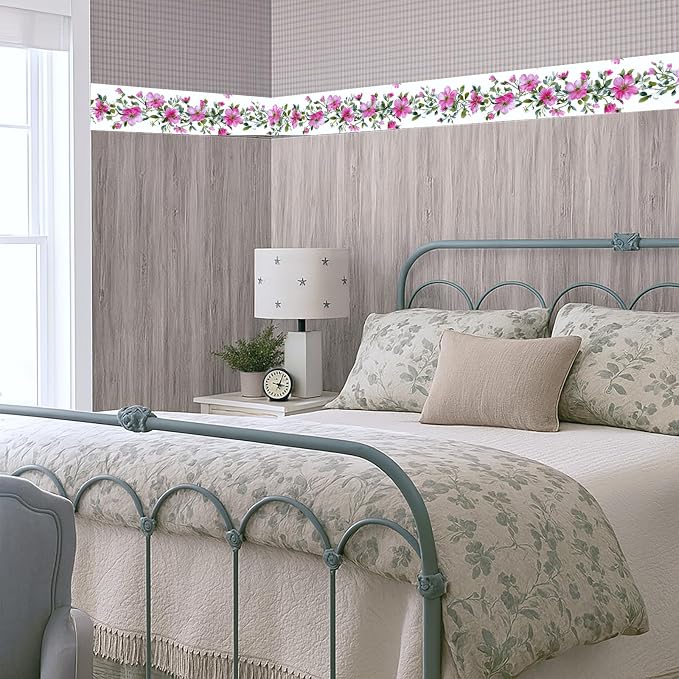 Pink Floral Wallpaper Border 196x4 Inch Peel and Stick Wall Border Self - Image 7
