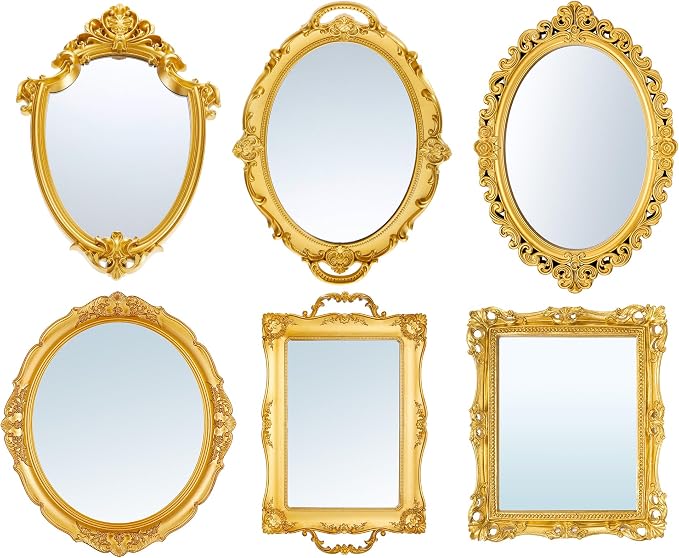 Beeveer 6 Pcs Vintage Gold Mirrors Set Decorative Hanging Wall Decor by Beeveer