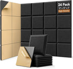 SODOCT 24 Pack Acoustic Foam Panels Flat Shape, Self-Adhesive 12 x 12 x 2 Inches by SODOCT