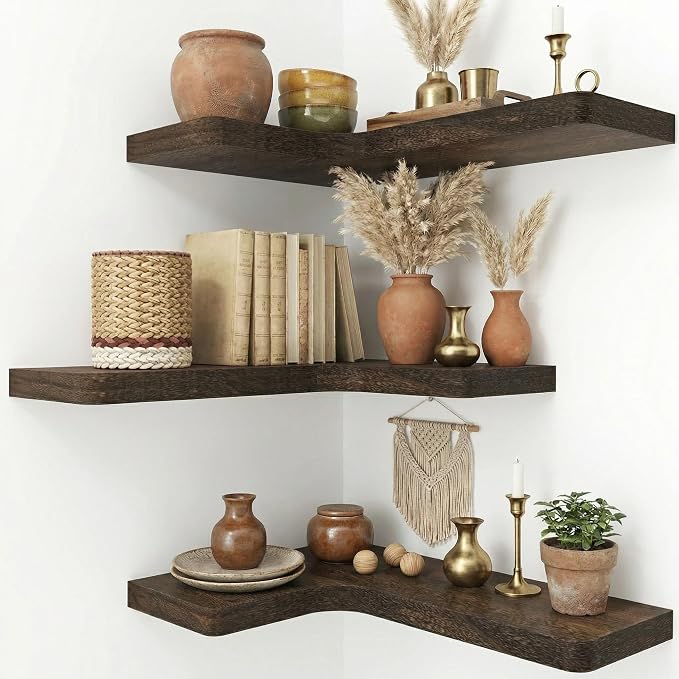 16 Inch Solid Wood Floating Corner Shelves 3 Pack by Unknown